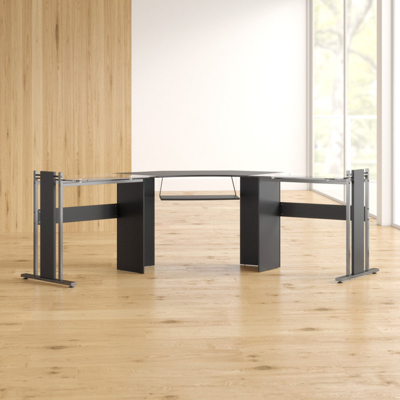 Pauletta L-Shaped Metal Base Computer Desk, Graphite Black