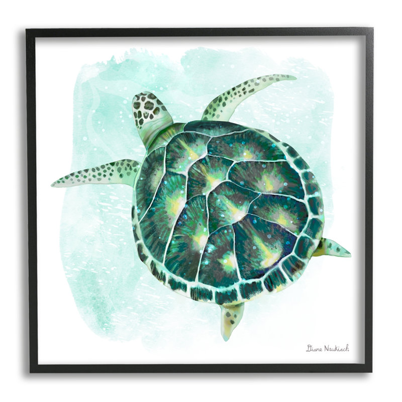 «Green Speckled Sea Turtle», art texturé à la giclée de l'océan par Diane Neukirch, L 12 po x H 12 po