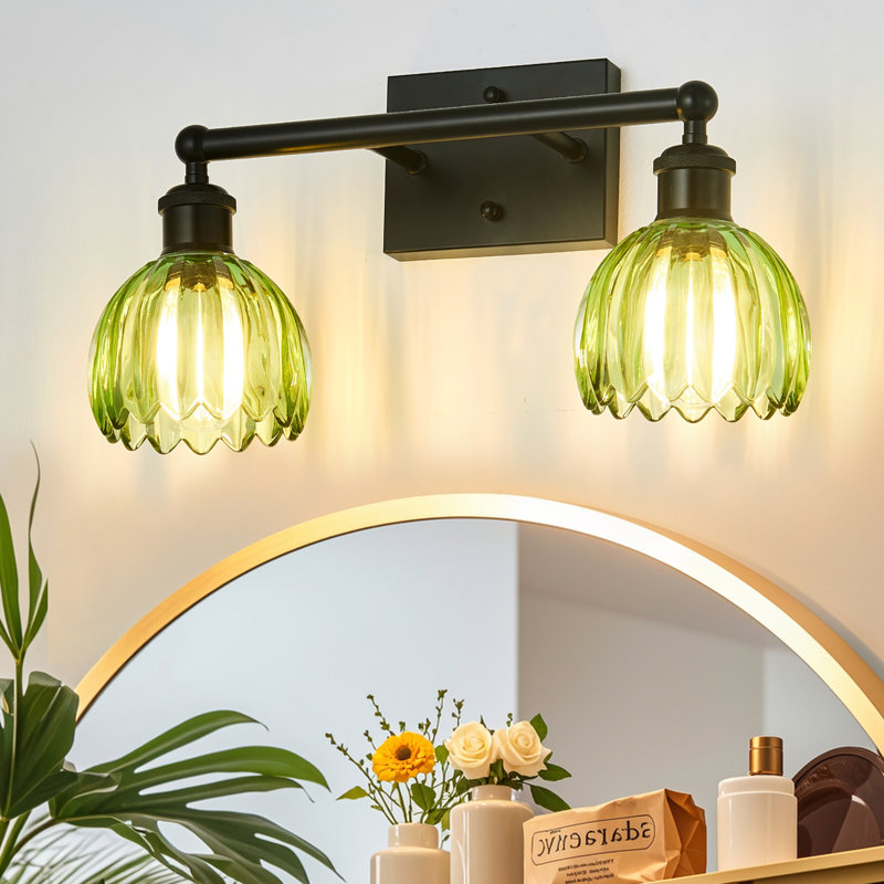 Modern Vintage Bathroom Vanity Light – Petal Ribbed Patterned Glass Shades, E26 Bulb Base with Style & Light Diffusion, 2