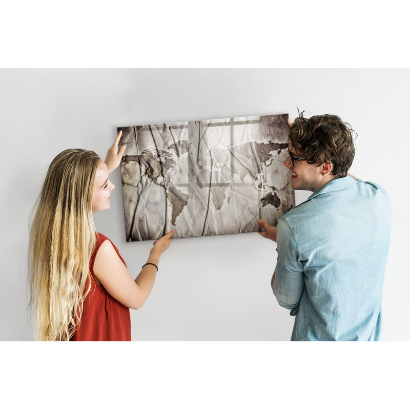 Magnetic Memo Board Whiteboard - 90 x 60 cm - With Marker and Magnets - World map pattern