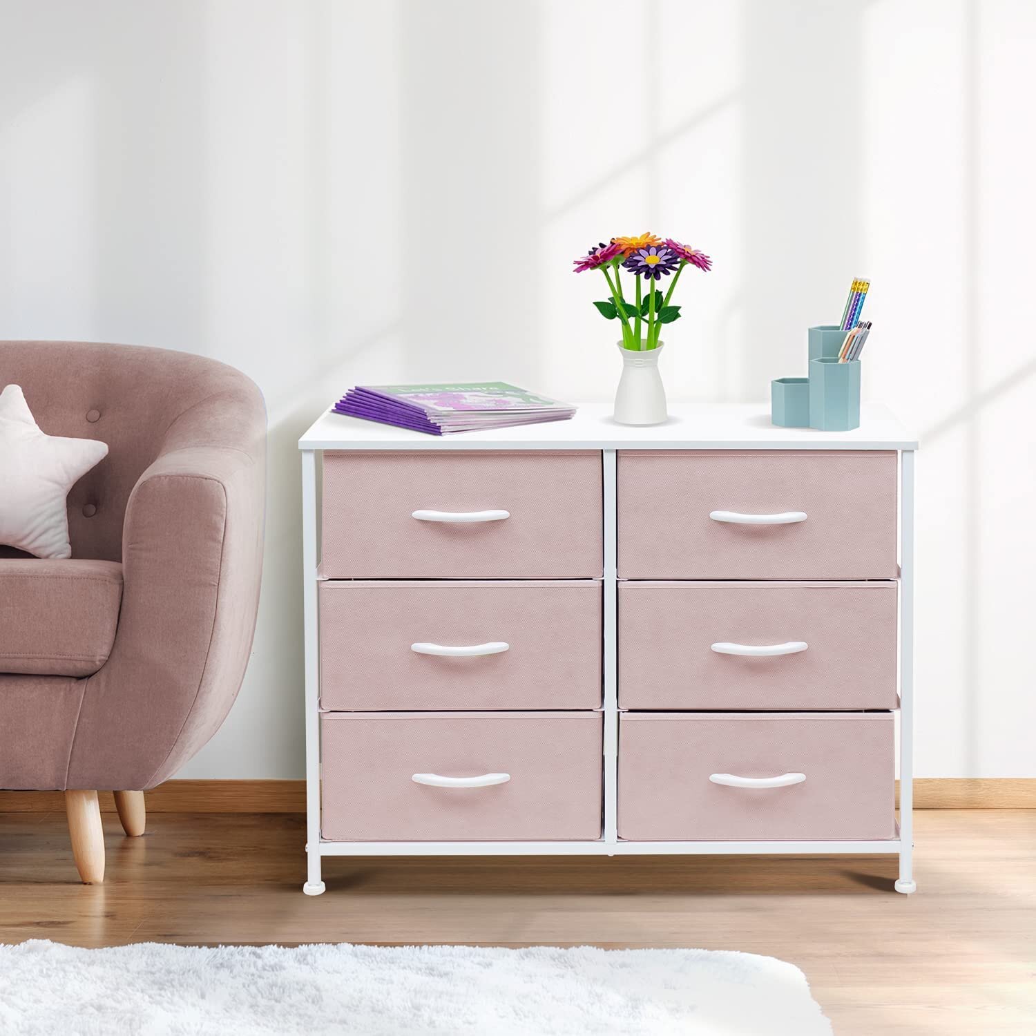 Sorbus Dresser W/ Drawers Furniture Storage Tower Unit For Bedroom,  Hallway, Office Steel Frame, Wood Top, Easy Pull Fabric Bins (Pastel  Pink)  Reviews Wayfair