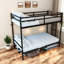 Lits superposés métalliques gain de place avec échelle et barrière de sécurité, deux lits simples superposés, style moderne-1022999694