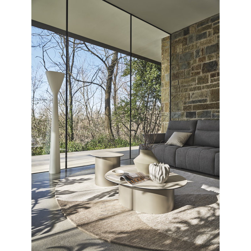 Twins Coffee Tables, Matt Pearl Beige, White Travertino