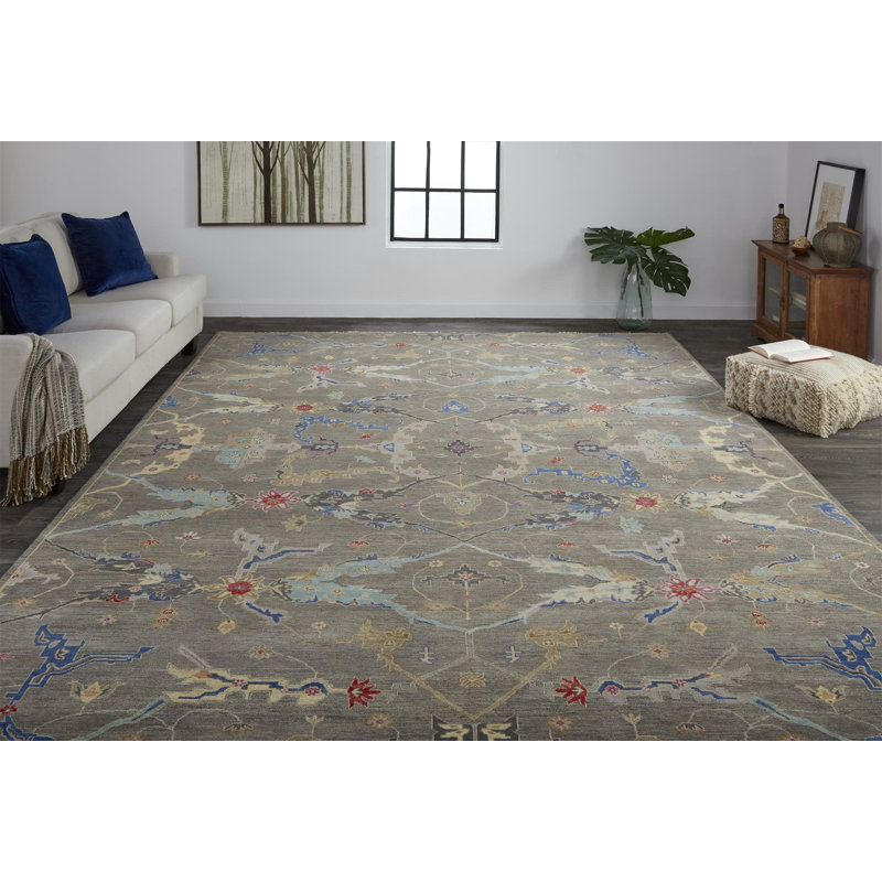 Tapis traditionnel floral et botanique Electra, Rouge, Carré 1 pi 6 po