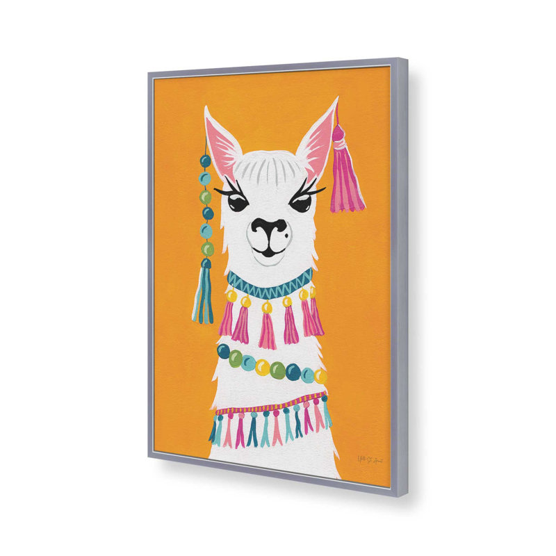 Imprimé de lama animé, H 21,25 po x l 17,25 po, Encadrement de coin ouvert en chrome poli
