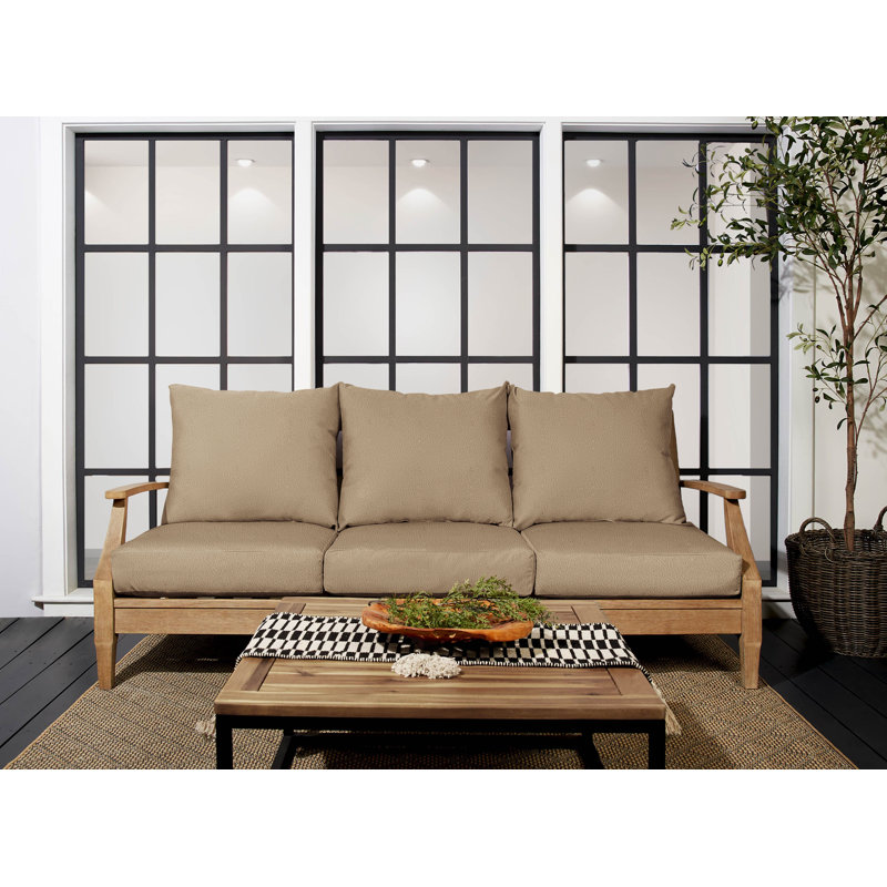 3 Piece Outdoor Sofa Cushion with Boucle Performance Fabric, Beige
