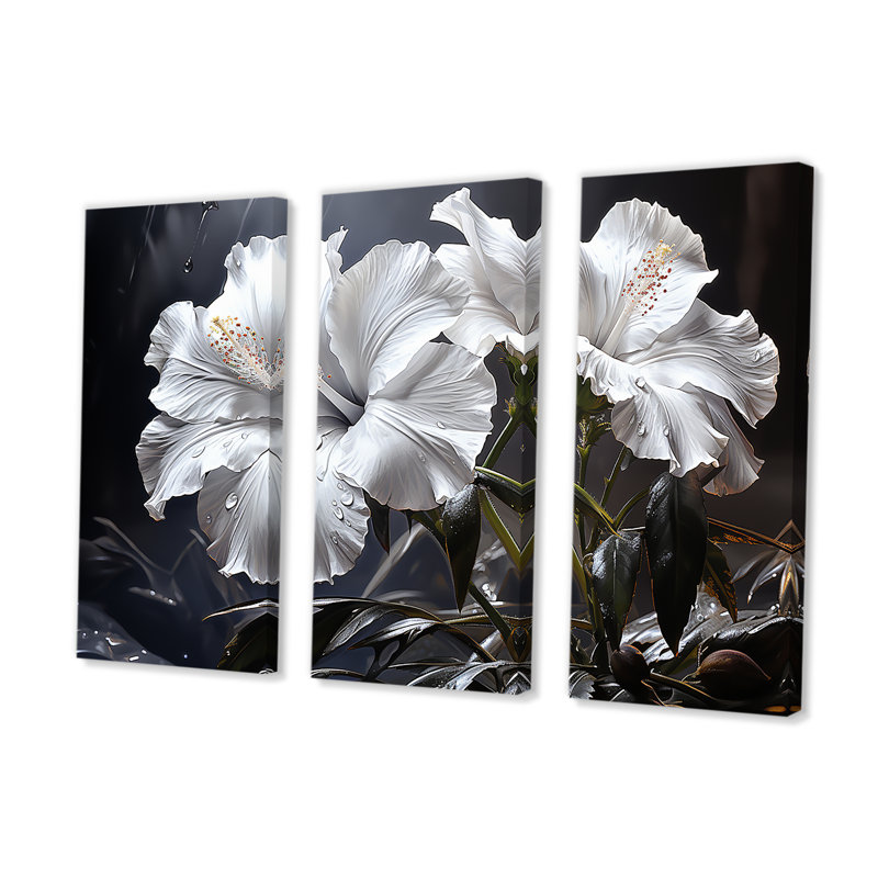 Fleurs d'hibiscus illuminées par Moonlig - ensemble de reproductions d'art mural Hibiscus, H 28 po x l 36 po x P 1 po