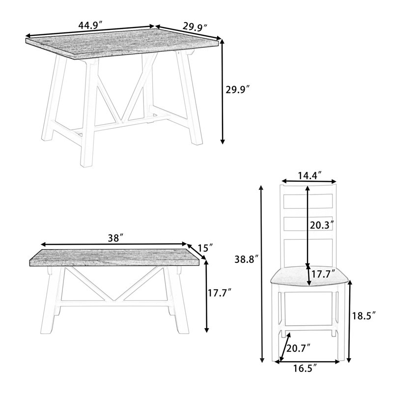 4 - Person Trestle Dining Set, Gray, Gray/White