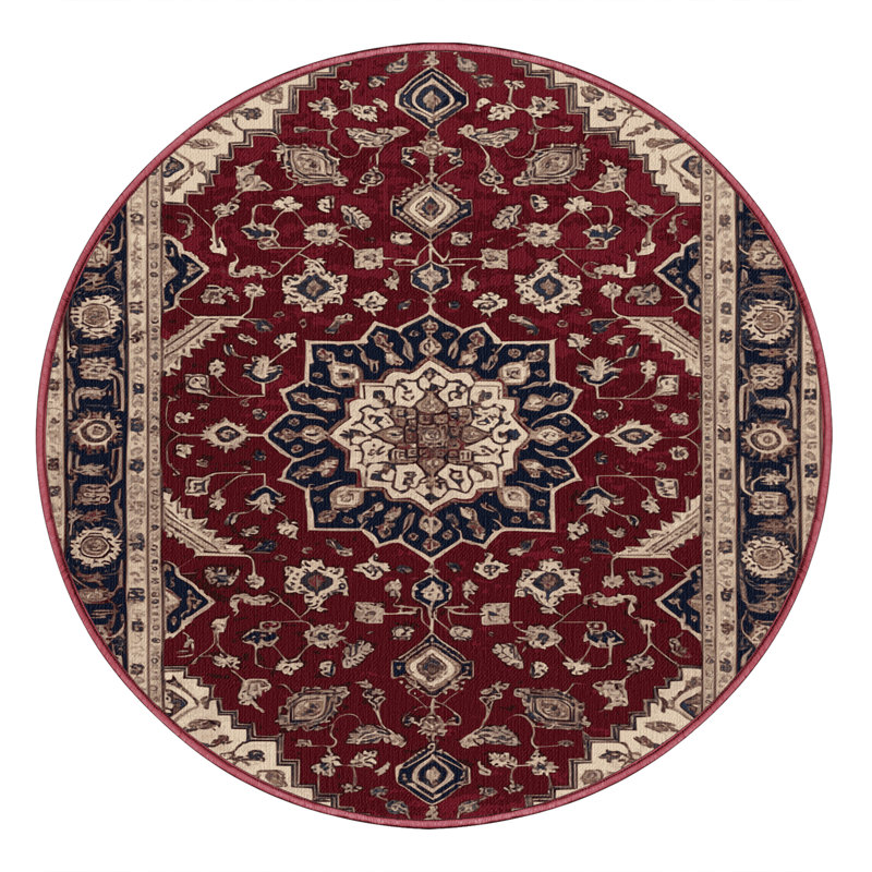 Tapis rouge persan lavable à la machine, Rond 4 pi x 4 pi