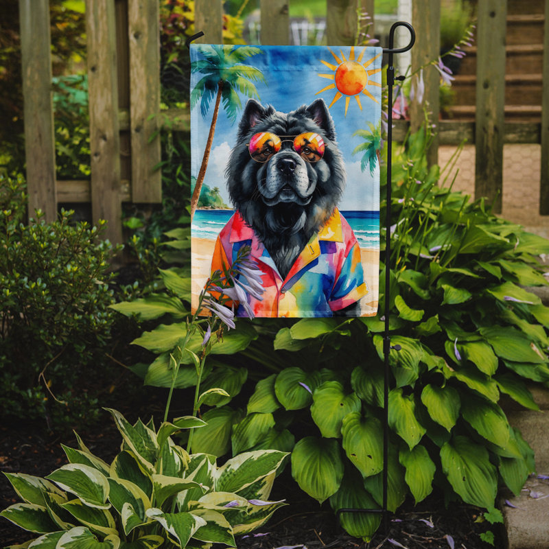Bouvier bernois avec drapeau de jardin, Chow-chow noir