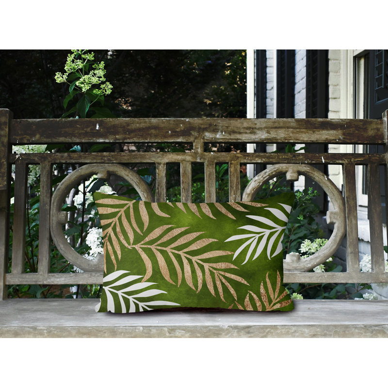 Coussin lombaire intérieur / extérieur Bobo Fern, Chertreuse / or / blanc