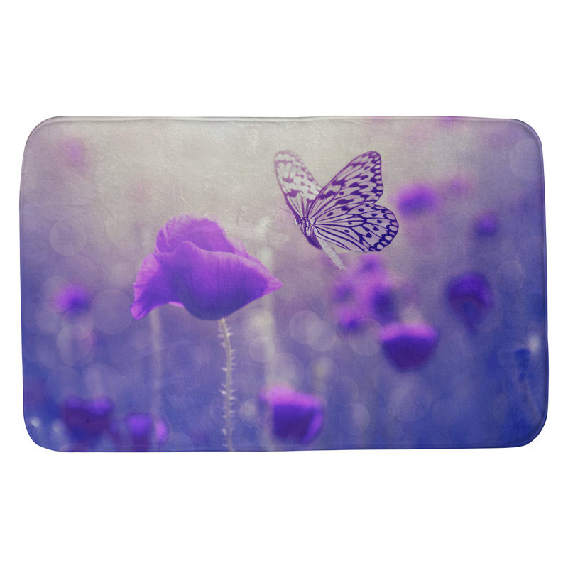 Tapis pour salle de bain papillon et rose Olney, l 17 po x L 24 po, Mauve