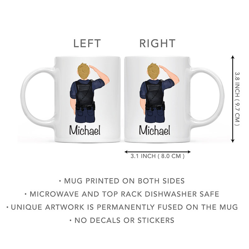 Tasse à café personnalisée, Blanc / jaune, homme, agent de police 27, Oui
