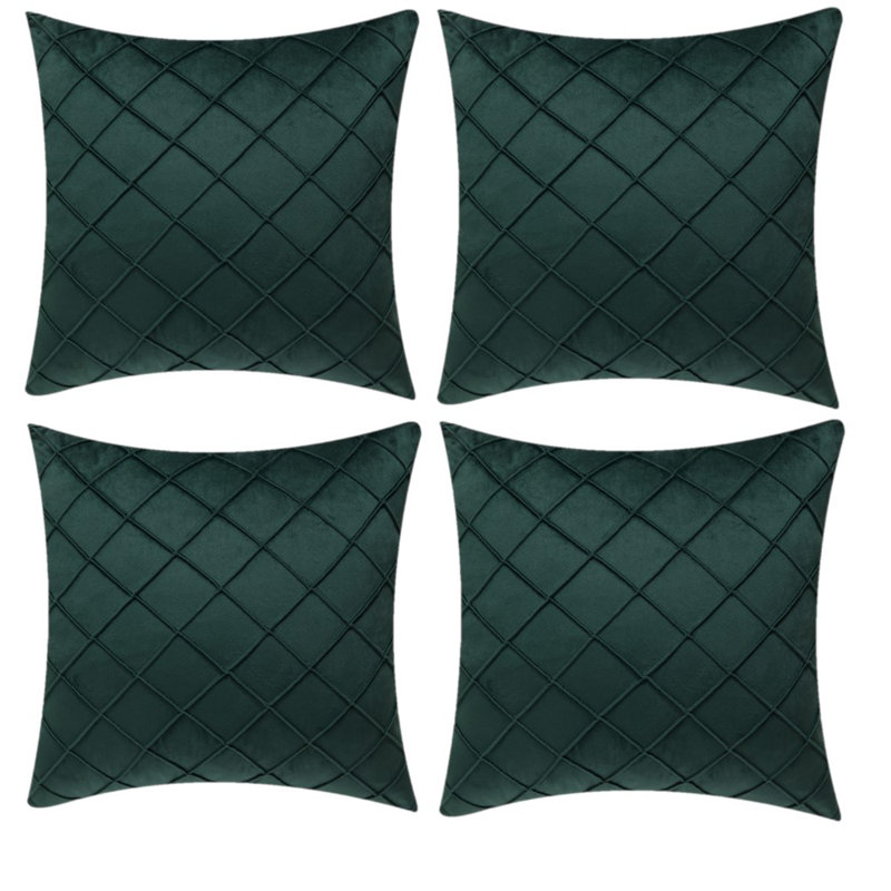 Ensemble de 4 coussins décoratifs en velours, Vert foncé, 20 po x 20 po