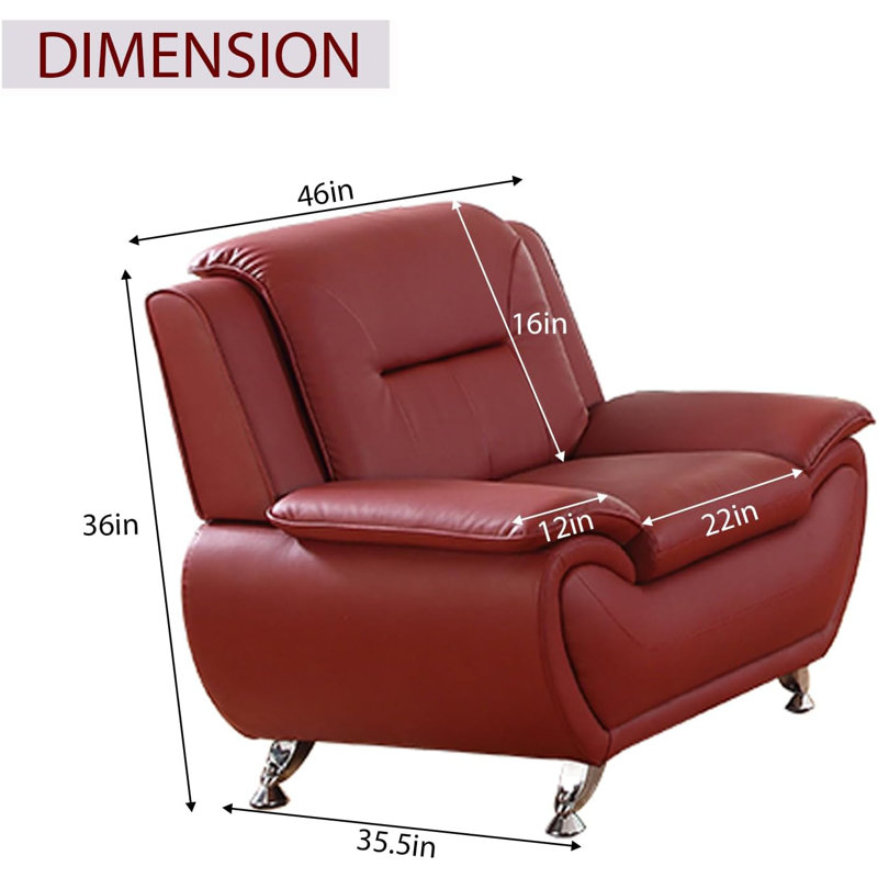 46" Modern Faux Leather Accent Chair With Wave Design And Chrome Legs, Red