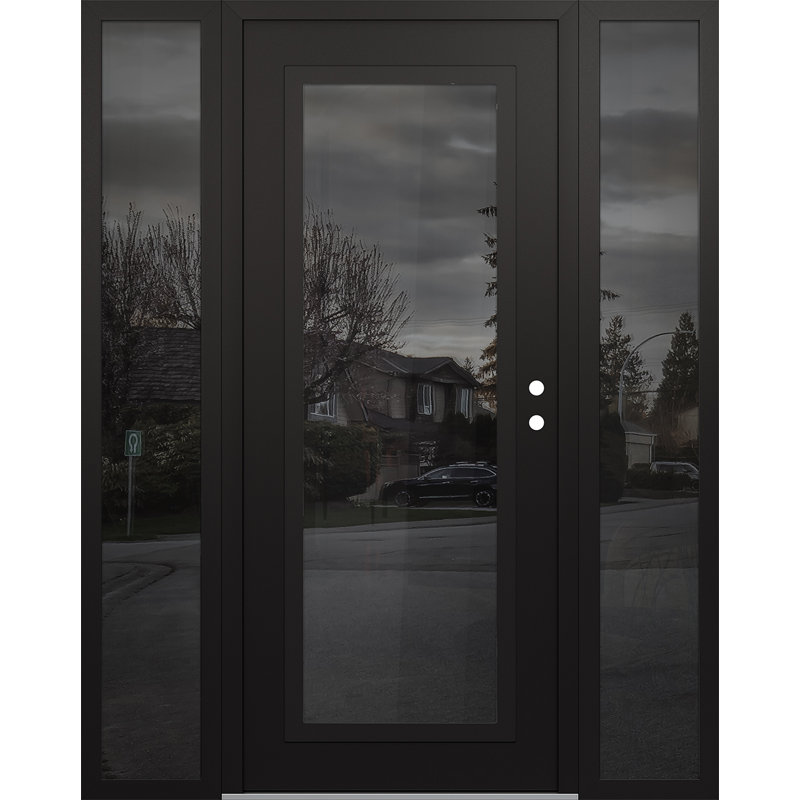 Porte d'entrée avant prémontée à panneau latéral en acier noir / noir avec panneau latéral, L 69 po x H 81,69 po, Miroitant