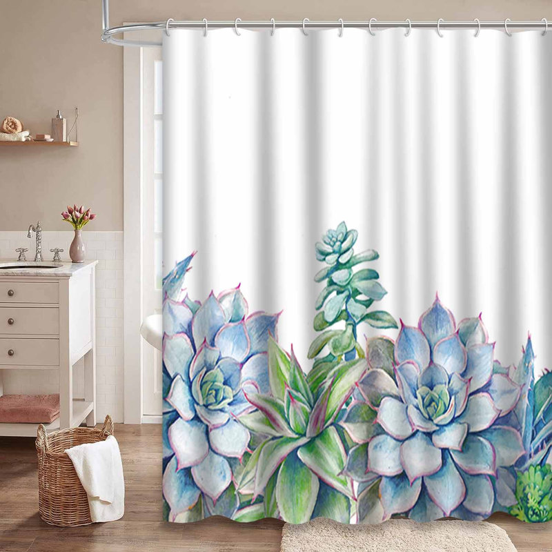 Plantes succulentes aquarelles plantes vertes plantes blanches avec 12 crochets, L 72 po x l 78 po