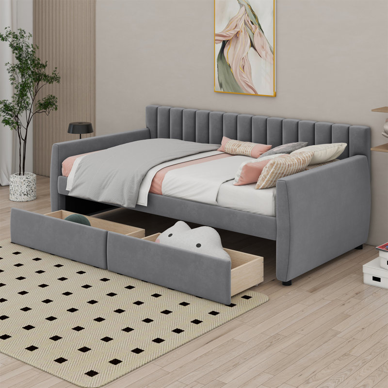 Daemian Upholstered Daybed, Gray