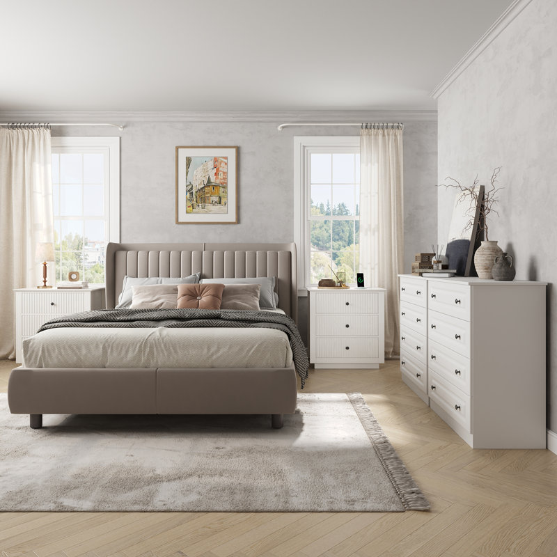 Ensemble de rangement de chambre à coucher 4 pièces avec 14 tiroirs, commodes et tables de chevet assorties, Blanc