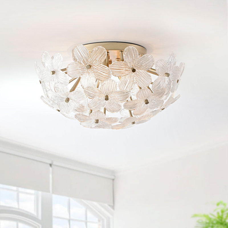 Plafonnier encastré 5 lumières en verre transparent champagne brossé 20 po Frieda Modern