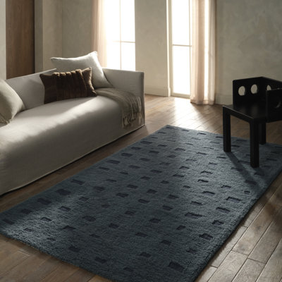 Tapis bleu tribal en laine lavable touffeté à la main Pelagia