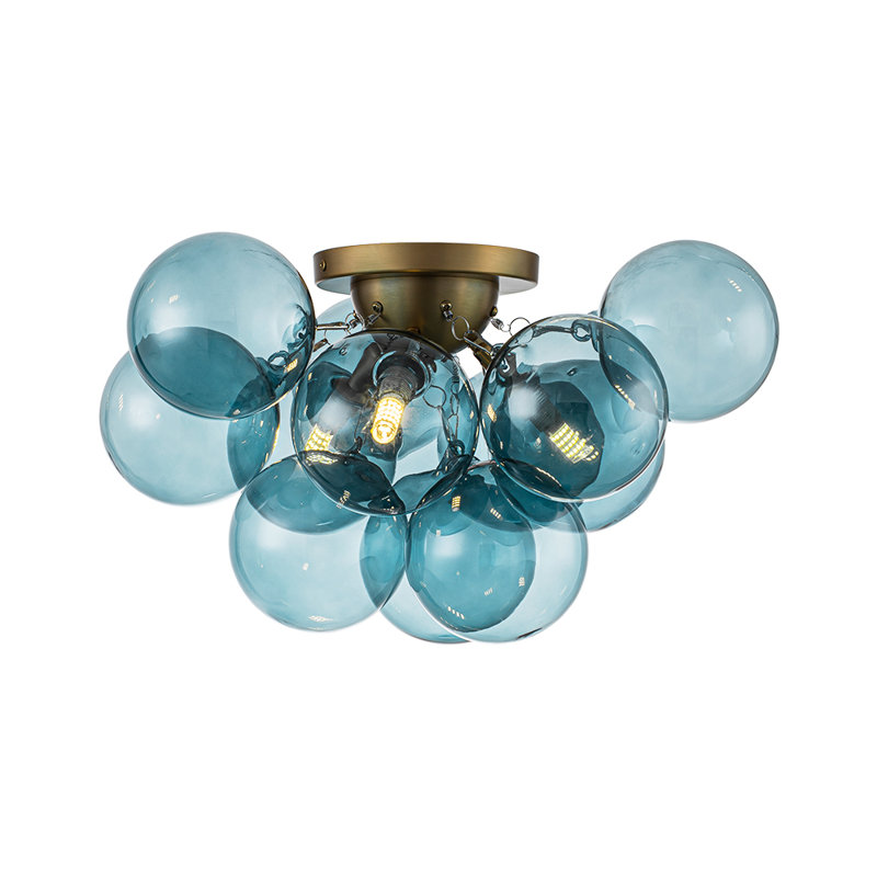 Plafonnier semi-encastré 3 lumières en verre coloré transparent Spoutnik, Blue