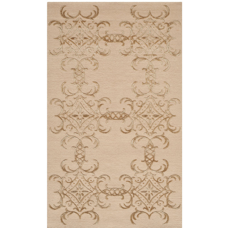 Martha Stewart Classics Tracery Hand-Knotted Silk/Wool Pecan/Tan Area Rug, Rectangle 5'6" x 8'6"