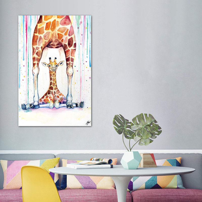 Superbe décoration murale pour enfants girafes sous la pluie, H 60 po x l 40po x P 1,5 po, Toile tendue