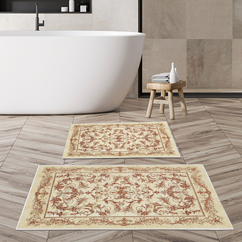 Ensemble de luxueux tapis de bain (2 pièces), 100% polyester, antidérapant, antibactérien | Dimensions: 19,7 po x 23,6 po et 23,6 po x 39,4 po | Tissu ultra-absorbant et facile à nettoyer, lavable à la machine à 86 ° F | Parfait pour la salle de bain ou le spa