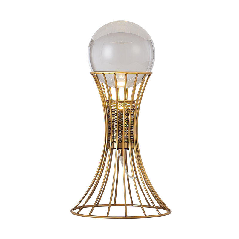 Transitional 1-Light Antique Brass Metal Table Lamp With A Clear Crystal Ball