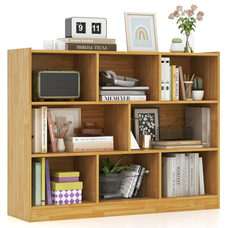 Wood Storage Cube Bookcase 3 Tier 8 Cube Open Shelf Storage Cabinet, Brown