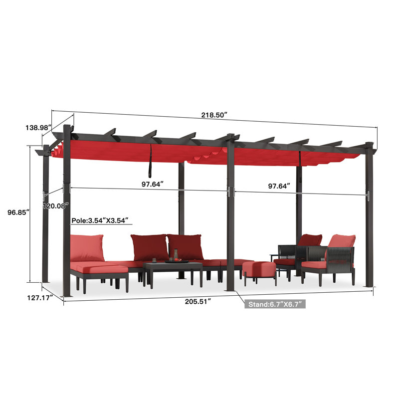 Pergola en aluminium avec auvent, Terra, 18 pi. L 12 pi. D