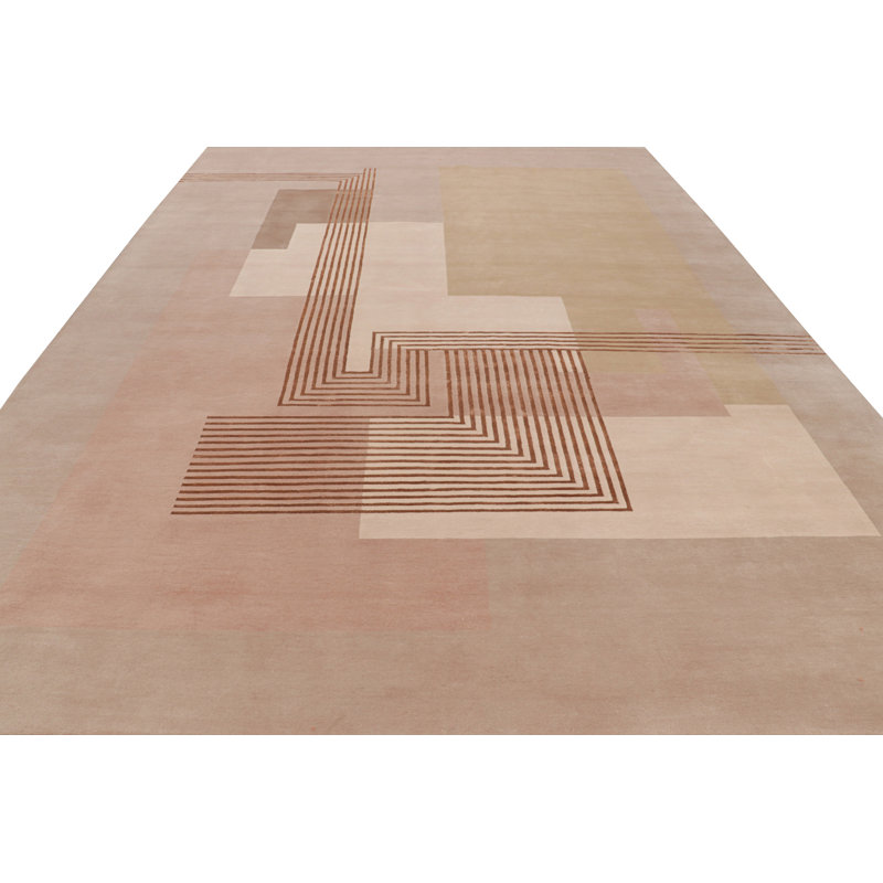 Art Deco Hand Knotted Wool Geometric Area Rug, Rectangle 12' x 16'