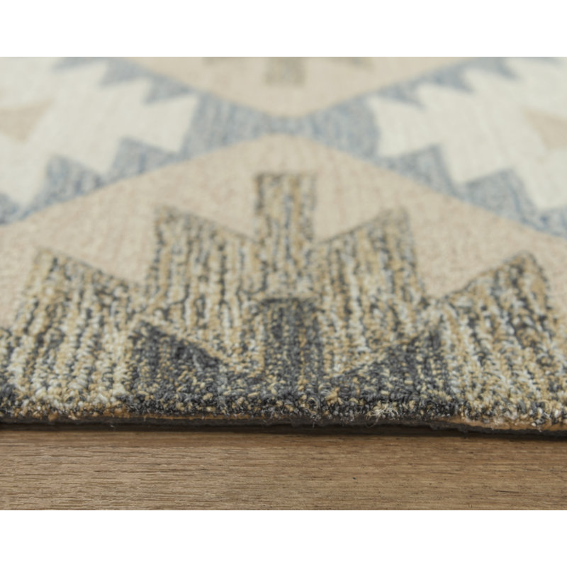 Tapis bleu clair en laine touffeté à la main Southwestern, Rectangle 5 pi x 7 pi 6 po