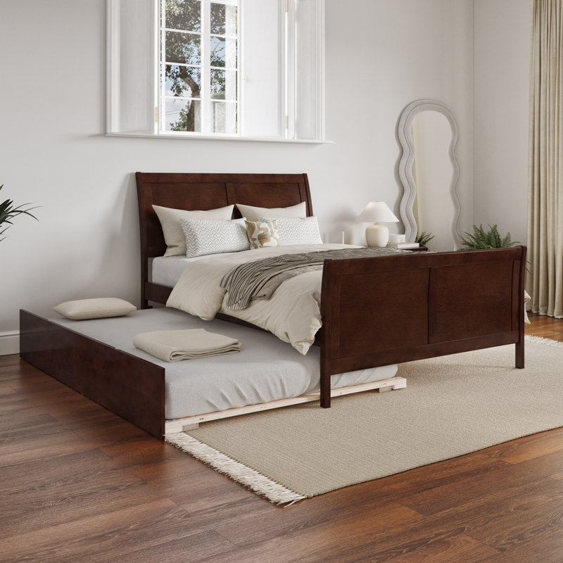 Lampley Full Solid Wood Platform Bed with Matching Footboard and Full Trundle by Harriet Bee, Walnut