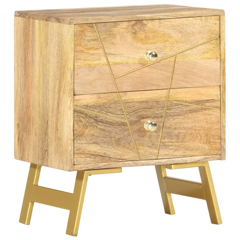 Saltville 40cm W Solid Wood Bedside Table, Gold