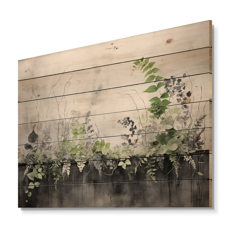 Minimalisme vert, sérénité botanique - Plantes, art sur bois de pin naturel, H 10 po x l 20 po