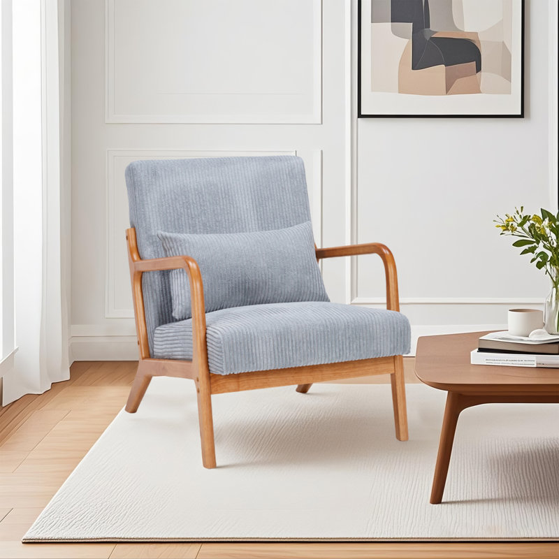 Chaise d'appoint de style moderne Mid-Century, fauteuil avec chaises rembourrées et cadre de lecture en bois massif et balcon de chambre à coucher pour salon 