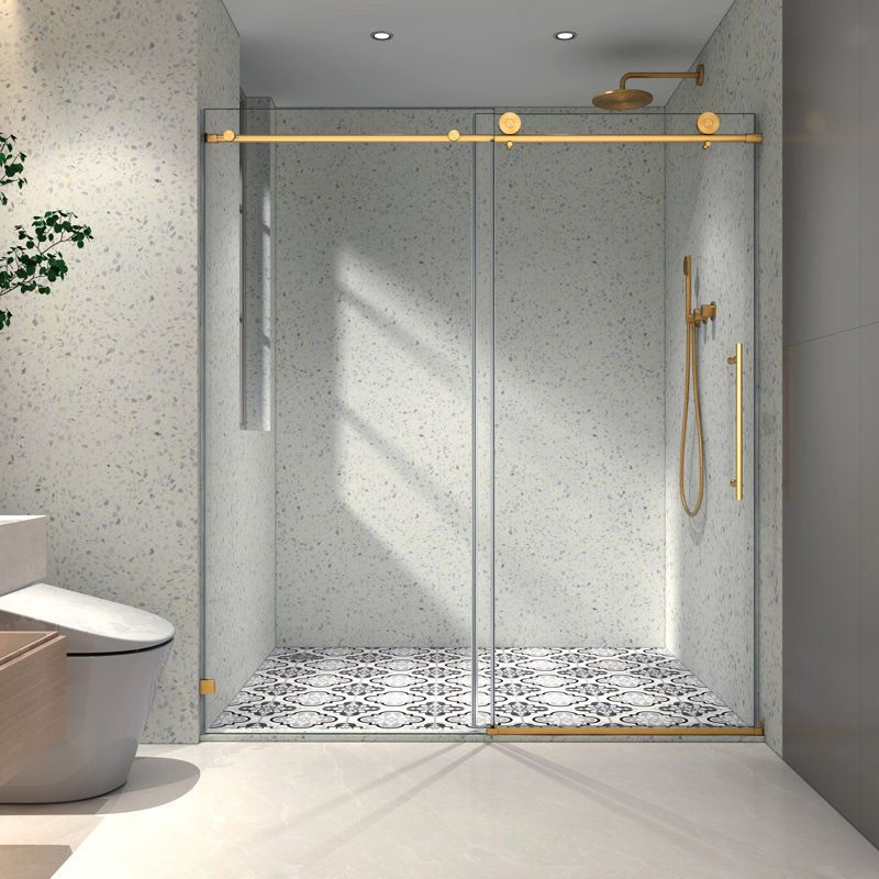 Brushed Gold Shower Door 6076 - Design, 70Mm 304 Stainless Steel Pulleys, Soft Closing, Nano Cleaning, -Proof Treatment , , Film For Bath