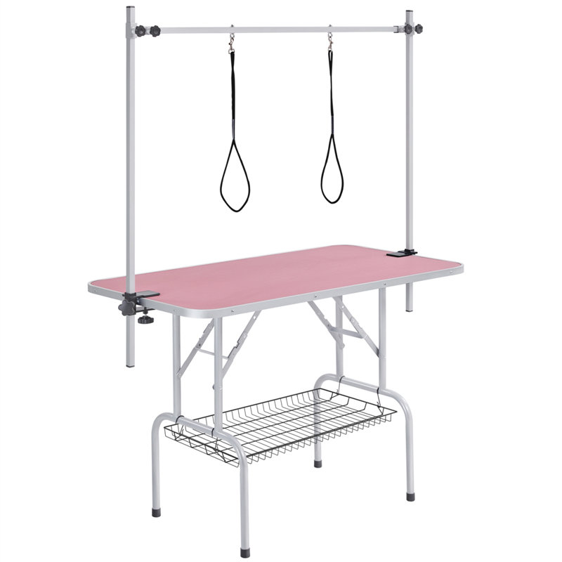 177cm H x 118cm W x 60.9cm D Adjustable and Foldable Dog Folding Grooming Table, Pink