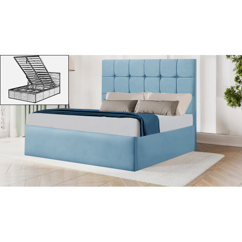 Carliana Upholstered Ottoman Storage Bed, Sky Blue, Super King (6')