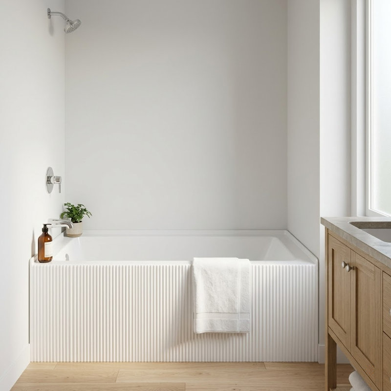 Condris Bliss 60" x 32" Acrylic Alcove Soaking Bathtub, Left Drain Ready, Anti-Slip Bottom, White, Left