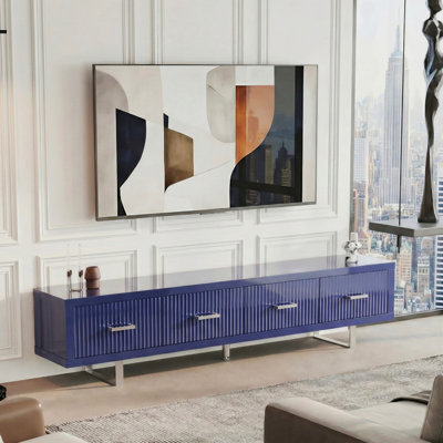 Design moderne au fini ultrabrillant avec meuble télé à tiroir à lattes