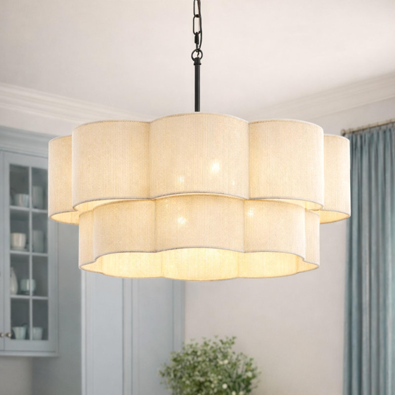 23.2" 6-Light Scalloped Rope Drum Chandelier, Bronze, Beige