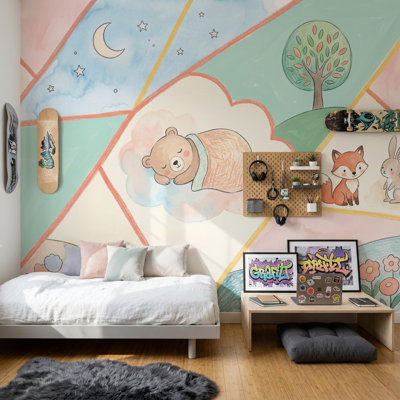 Décoration murale amovible de panneaux géométriques pastel pour chambre de bébé