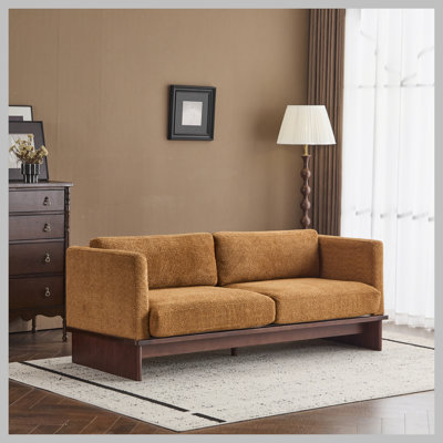 77 in. Square Arm Modern 3 Seater Boucle Sofa with Solid Wood Base, Nomad