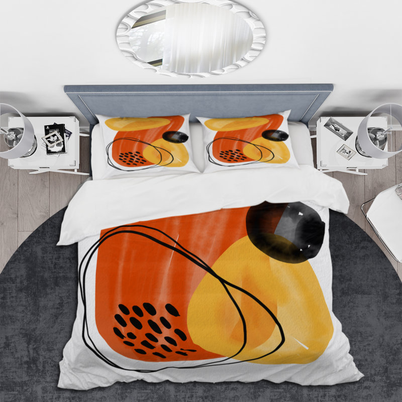 Minimal Abstract Shapes With Polka Dot Cloud II - Ensemble de housse de couette moderne - Microfibre de polyester