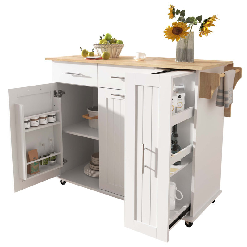 Versatile Kitchen Island With Drop Leaf, 3-Tier Pull-Out Organizer, And Rolling Cart On Wheels For Efficient Storage And Mobility
