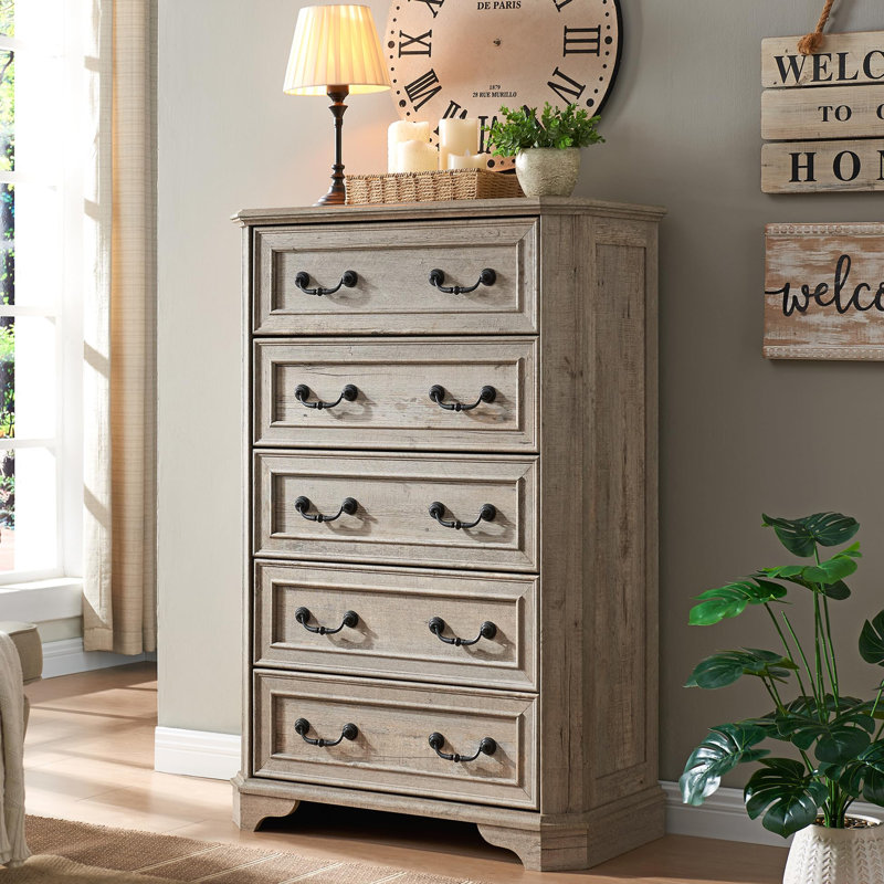 Commode 5 tiroirs Harbison, Chêne rustique pâle
