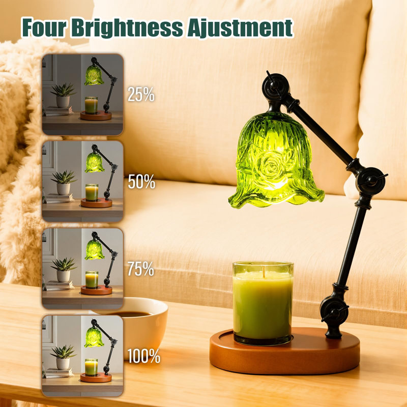 Lampe chauffe-bougie, chauffe-cire à intensité variable et hauteur réglable (vert, fleur), Green